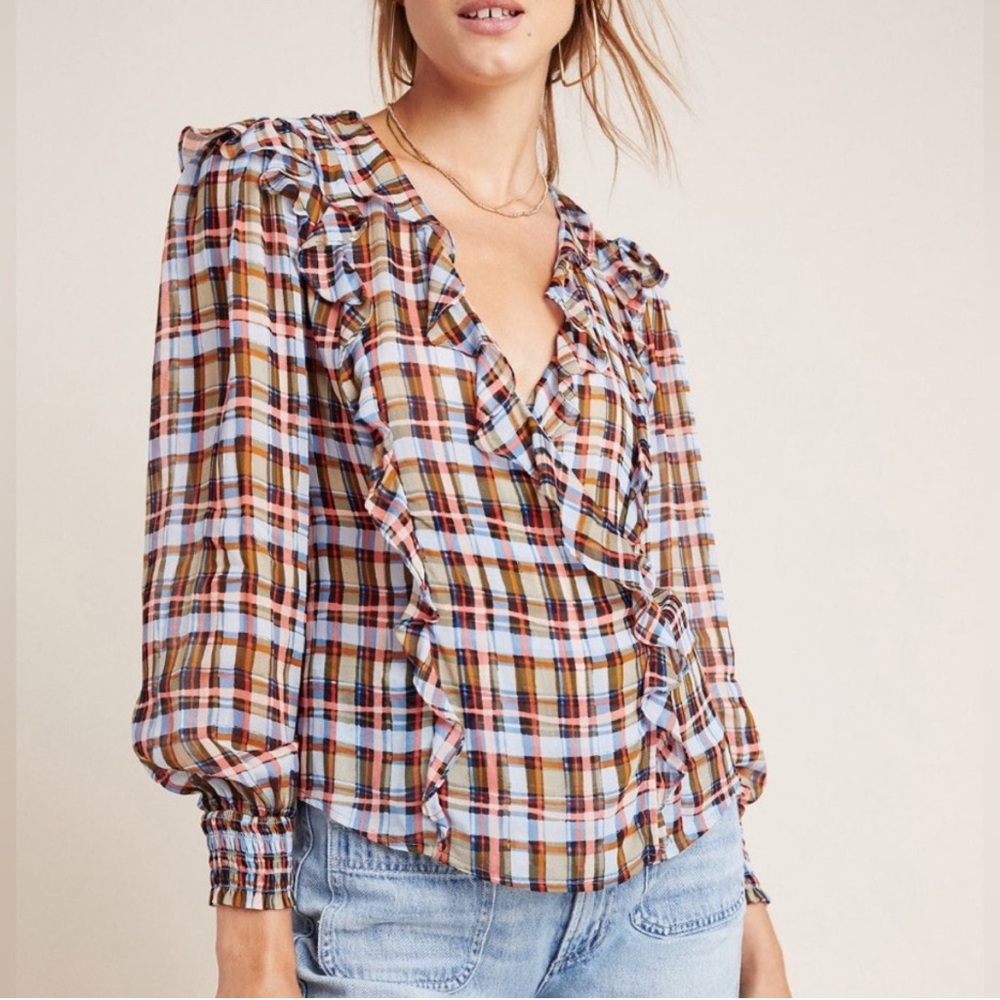 {Anthropologie | Maeve} "Laila" Plaid Ruffle Top